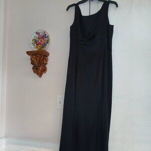 Tahari Black Satin Full Length Formal Gown--Size 14